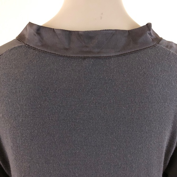 Halston Heritage faux tuck silky mixed media top long sleeves V-neck band collar - Picture 9 of 11
